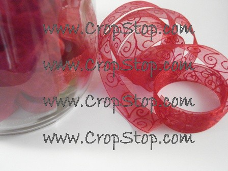 Red on Red Organdy Swirls Ribbon - Click Image to Close